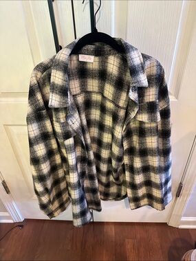 Pink Lily Black ,tan & White Plaid Shacket
